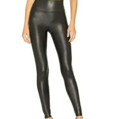 Spanx Faux Leather Black Shiny Smooth Waistband Compression Leggins Size S - NEW